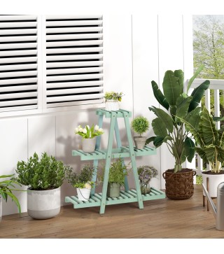 Soporte de Madera para Plantas de 3 Niveles Estantería Decorativa para Interiores Exteriores 76x26x76 cm Verde