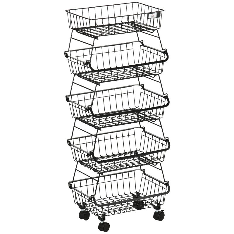 Frutero de 4 Niveles con Ruedas Carrito de Almacenamiento para Cocina Salón Dormitorio 40x28x97 cm Negro
