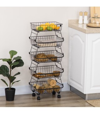Frutero de 4 Niveles con Ruedas Carrito de Almacenamiento para Cocina Salón Dormitorio 40x28x97 cm Negro