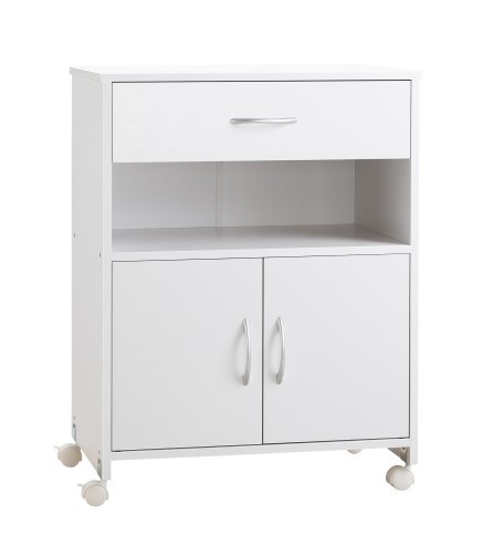 Armario para Impresora con Ruedas Cajón 2 Puertas y Estante para Salón Oficina Estudio 60x39x80 cm Blanco