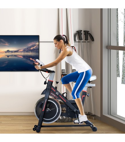 Bicicleta Estática con Volante de 8 kg Pantalla LCD Pulsómetro Sillín y Manillar Ajustables 103x48x115 cm Negro