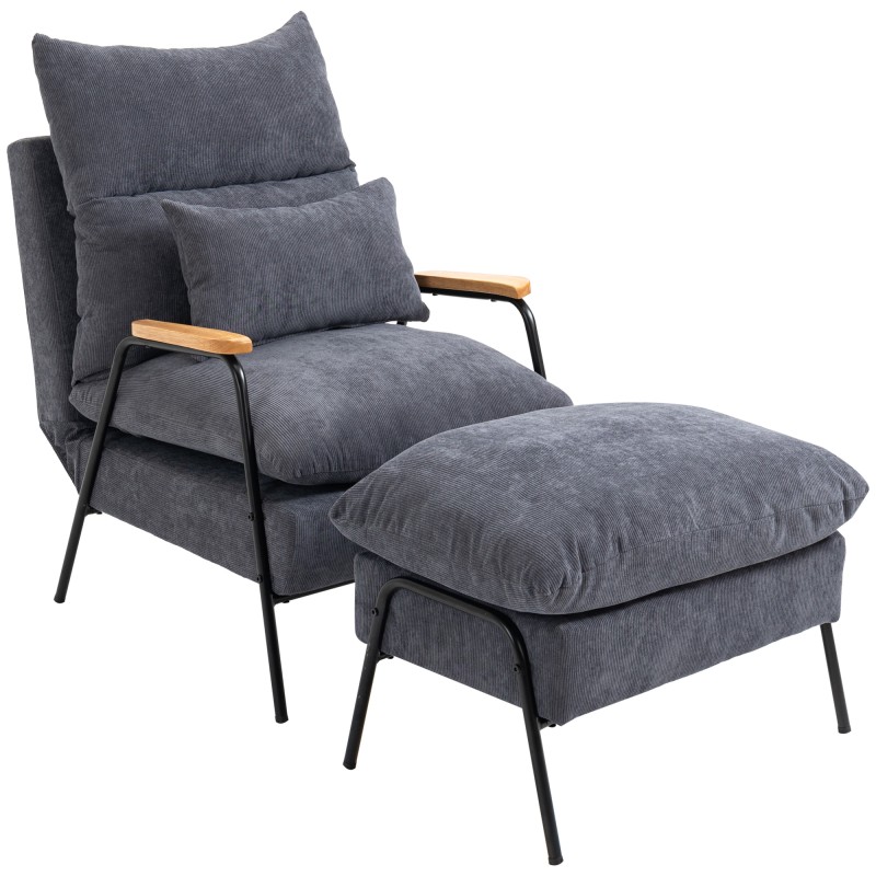 Sillón de Relax con Reposapiés Sillón Reclinable con Respaldo Ajustable Tapizado en Pana 68x91,5x88 cm Gris Sillón de Relax con Reposapiés Sillón Reclinable con Respaldo Ajustable Tapizado en Pana 68x91,5x88 cm Gris