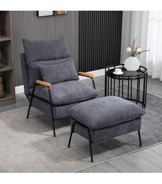 Sillón de Relax con Reposapiés Sillón Reclinable con Respaldo Ajustable Tapizado en Pana 68x91,5x88 cm Gris