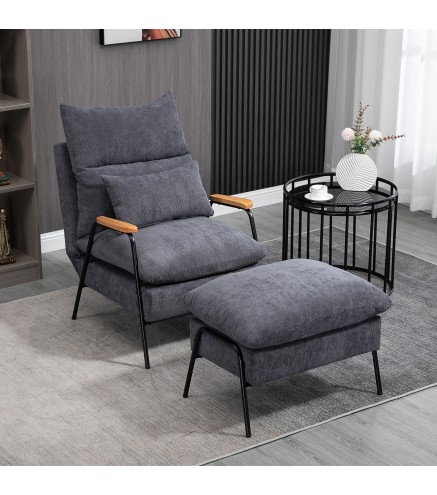 Sillón de Relax con Reposapiés Sillón Reclinable con Respaldo Ajustable Tapizado en Pana 68x91,5x88 cm Gris