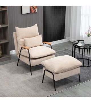 Sillón de Relax con Reposapiés Sillón Reclinable con Respaldo Ajustable Tapizado en Pana 68x91,5x88 cm Beige