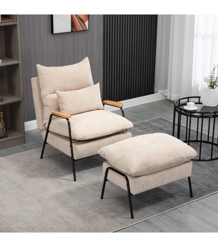 Sillón de Relax con Reposapiés Sillón Reclinable con Respaldo Ajustable Tapizado en Pana 68x91,5x88 cm Beige