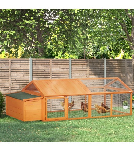 Gallinero de Madera Grande de Exterior para 4-8 Gallinas con Techo Abatible y Nido 240x112,5x76 cm Natural