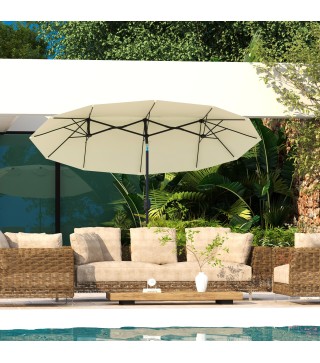 Sombrilla Doble de Jardín 295x152x222 cm con Inclinación de 45° y Manivela para Terraza Balcón Piscina Color Beige