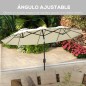 Sombrilla Doble de Jardín 295x152x222 cm con Inclinación de 45° y Manivela para Terraza Balcón Piscina Color Beige