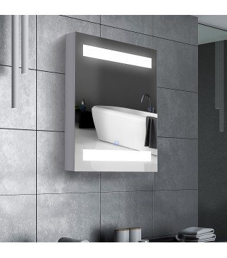 Armario de Baño con Espejo y Luz LED con 2 Estantes e Interruptor Táctil para Dormitorio Aseo 50x15x60 cm Blanco