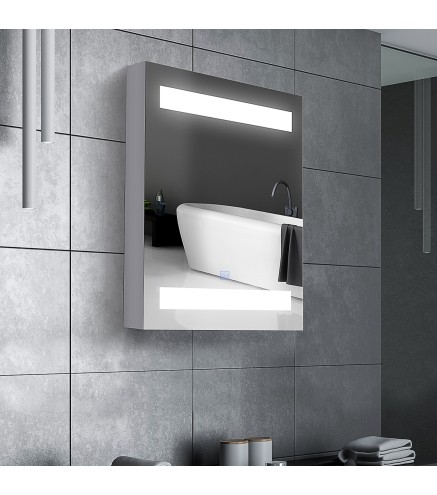 Armario de Baño con Espejo y Luz LED con 2 Estantes e Interruptor Táctil para Dormitorio Aseo 50x15x60 cm Blanco