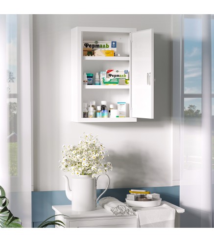 Botiquín de Pared Armario de Medicinas de Acero Armario con 3 Estantes y 2 Llaves para Baño 30x14x46 cm Blanco