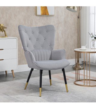 Butaca de Salón Sillón Individual Tapizado en Terciopelo con Respaldo Alto Estilo Moderno 68x72x103 cm Gris Claro