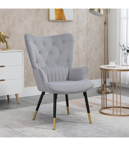 Butaca de Salón Sillón Individual Tapizado en Terciopelo con Respaldo Alto Estilo Moderno 68x72x103 cm Gris Claro