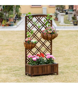 Jardinera con Celosía de Madera para Trepadoras Cultivos Plantas en Terraza Jardín Balcón 60x30x122,5 cm Marrón