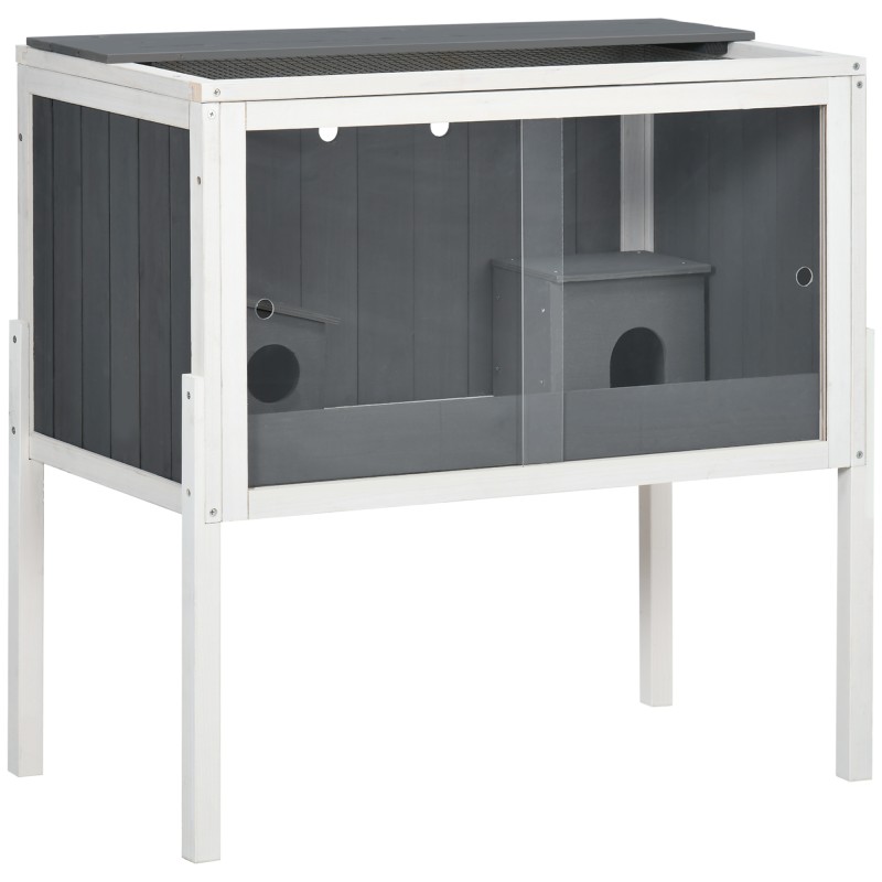 Jaula para Hámster de Madera con 2 Puertas de Acrílico 2 Casitas para Animales Pequeños 82x45x81 cm Gris Oscuro