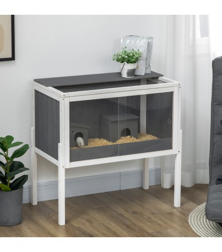 Jaula para Hámster de Madera con 2 Puertas de Acrílico 2 Casitas para Animales Pequeños 82x45x81 cm Gris Oscuro