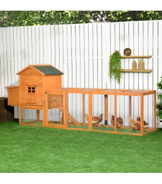 Gallinero de Madera Grande para 3-6 Gallinas con Techo Asfáltico Nido y Bandeja Extraíble 297,5x68x118 cm Natural