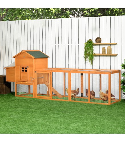 Gallinero de Madera Grande para 3-6 Gallinas con Techo Asfáltico Nido y Bandeja Extraíble 297,5x68x118 cm Natural