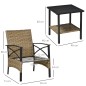 Conjunto Mesa y 2 Sillas de Jardín de Ratán Sintético con 2 Cojines Decorativos 46x46x48 cm y 59x71x80 cm Marrón