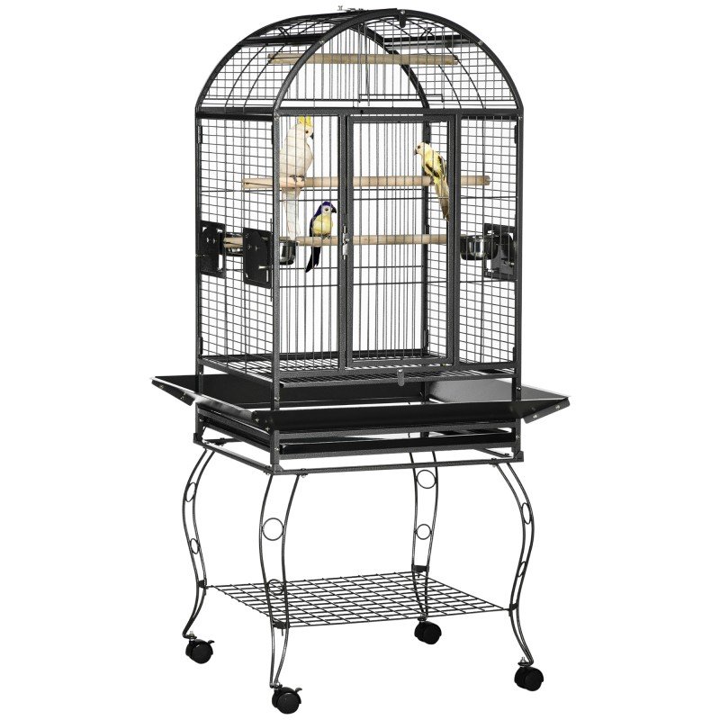 Jaula de Pájaros Metálica con Soporte con Ruedas 2 Puertas Perchas y Rejilla Deslizable 80x76,5x168cm Gris Oscuro Jaula de Pájaros Metálica con Soporte con Ruedas 2 Puertas Perchas y Rejilla Deslizable 80x76,5x168cm Gris Oscuro