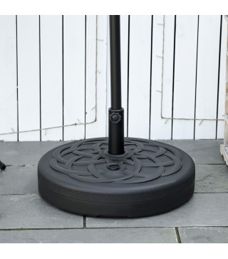 Base de Sombrilla de PE Redonda para Postes de 38mm/48mm Rellenable de Arena 35 kg y Agua 25L Ø56x30,5 cm Negro