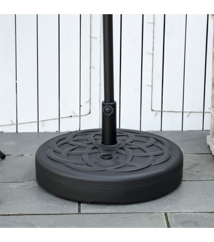 Base de Sombrilla de PE Redonda para Postes de 38mm/48mm Rellenable de Arena 35 kg y Agua 25L Ø56x30,5 cm Negro