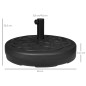 Base de Sombrilla de PE Redonda para Postes de 38mm/48mm Rellenable de Arena 35 kg y Agua 25L Ø56x30,5 cm Negro