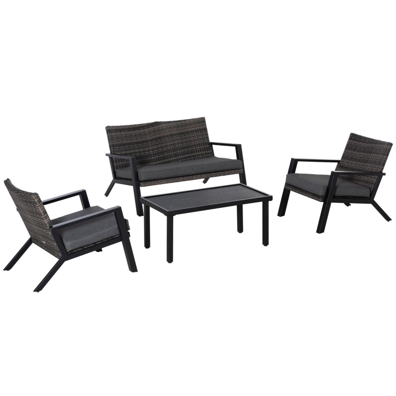 Conjunto de Muebles de Exterior con Sofá de 2 Plazas Sillones y Mesa de Centro para Terraza Patio Negro