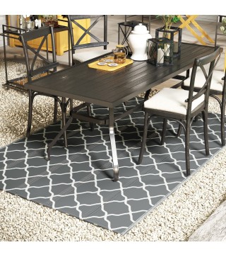 Alfombra Exterior Reversible 182x274 cm de Plástico Impermeable para Terraza Patio Camping Playa Gris y Blanco