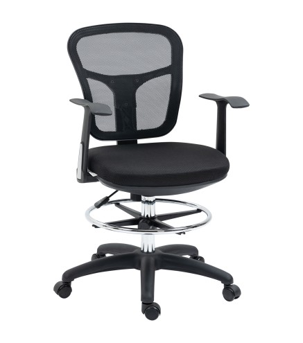Silla de Dibujo Ergonómica de Malla Giratoria con Reposabrazos y Reposapiés Ajustable 59x59x95-115 cm Negro
