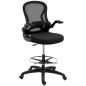 Silla de Dibujo Giratoria con Soporte Lumbar Reposapiés Ajustable y Reposabrazos Abatibles 59x65x102-122 cm Negro