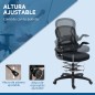 Silla de Dibujo Giratoria con Soporte Lumbar Reposapiés Ajustable y Reposabrazos Abatibles 59x65x102-122 cm Negro