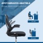 Silla de Dibujo Giratoria con Soporte Lumbar Reposapiés Ajustable y Reposabrazos Abatibles 59x65x102-122 cm Negro