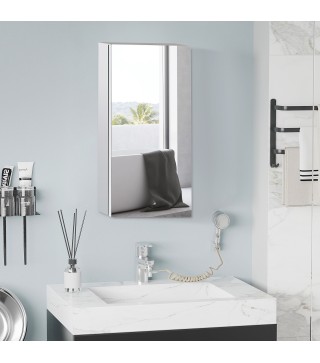 Armario de Baño con Espejo Armario de Pared con Puerta 2 Estantes y Marco de Acero Inoxidable 30x14x55 cm Plata