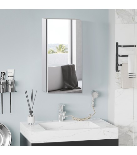 Armario de Baño con Espejo Armario de Pared con Puerta 2 Estantes y Marco de Acero Inoxidable 30x14x55 cm Plata