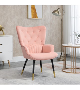 Butaca de Salón Sillón Individual Tapizado en Terciopelo con Respaldo Alto Estilo Moderno 68x72x103 cm Rosa