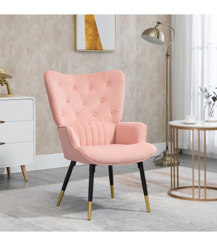 Butaca de Salón Sillón Individual Tapizado en Terciopelo con Respaldo Alto Estilo Moderno 68x72x103 cm Rosa