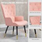 Butaca de Salón Sillón Individual Tapizado en Terciopelo con Respaldo Alto Estilo Moderno 68x72x103 cm Rosa