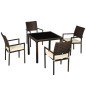 Conjunto de Muebles de Ratán Sintético de Jardín Mesa con Encimera de Cristal y 4 Sillas para Exterior Marrón Conjunto de Muebles de Ratán Sintético de Jardín Mesa con Encimera de Cristal y 4 Sillas para Exterior Marrón
