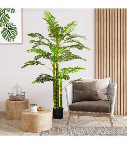 Palmera Areca Artificial 190cm Árbol Artificial con 30 Hojas Decoración de Interior y Exterior Ø19,5x190 cm Verde