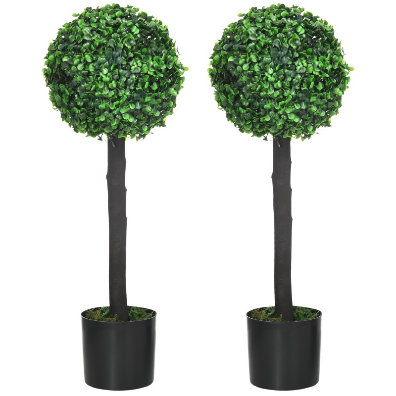 Set de 2 Arbustos Artificiales Decorativos 60cm Boj Sintético para Decoración Interior y Exterior Ø20x60 cm Verde