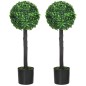 Set de 2 Arbustos Artificiales Decorativos 60cm Boj Sintético para Decoración Interior y Exterior Ø20x60 cm Verde