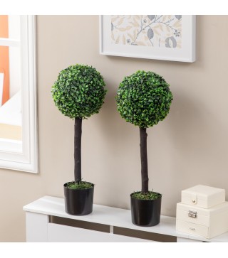 Set de 2 Arbustos Artificiales Decorativos 60cm Boj Sintético para Decoración Interior y Exterior Ø20x60 cm Verde