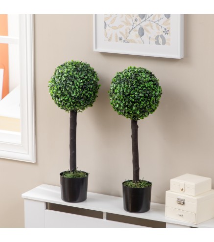 Set de 2 Arbustos Artificiales Decorativos 60cm Boj Sintético para Decoración Interior y Exterior Ø20x60 cm Verde