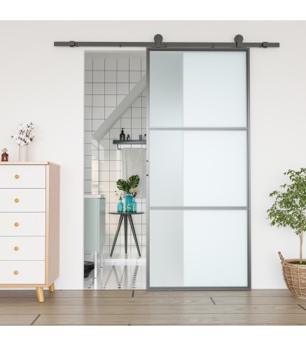 Herrajes para Puerta Corredera 200 cm Kit de Accesorios para Puerta de Granero de Madera 200x40x0,6 cm Negro