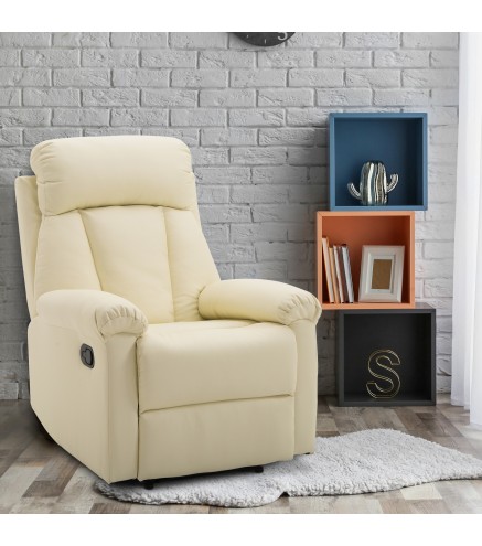 Sillón Relax Reclinable hasta 150° Tapizado en PU Butaca de Salón con Reposapiés Retráctil Respaldo Alto Resposabrazos para Dorm