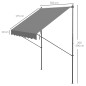 Toldo Manual Retráctil 300x175x210-310 cm Ajustable con Manivela Protección Solar UV40+ para Balcón Terraza Gris