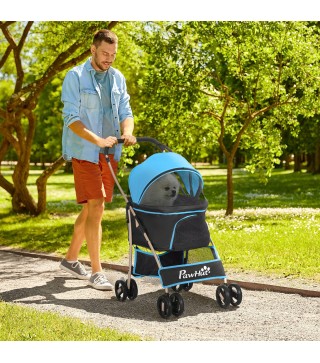 Carrito para Perros Pequeños 3 en 1 con Vagón Desmontable Cesta de Almacenaje Correas de Seguridad y Cojín Azul