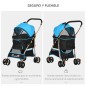 Carrito para Perros Pequeños 3 en 1 con Vagón Desmontable Cesta de Almacenaje Correas de Seguridad y Cojín Azul